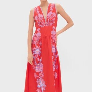 FARM Rio Porcelain Garden Red Midi Dress